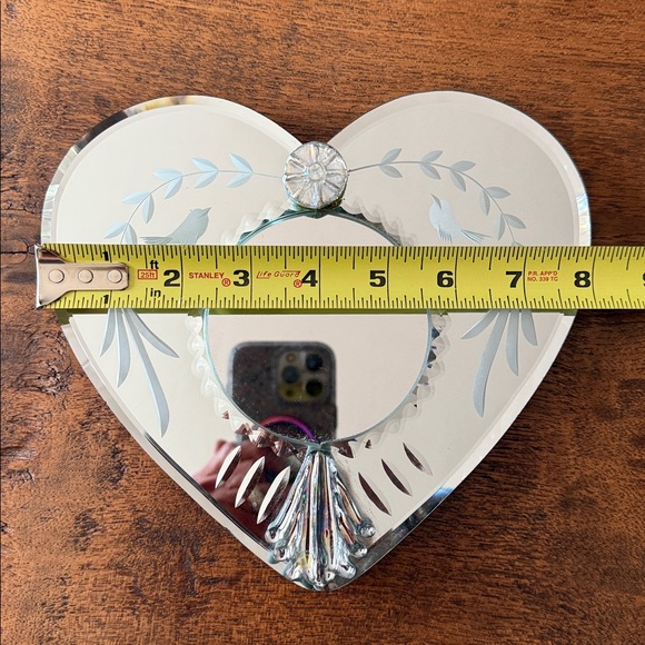 Heart Shaped Mirror or Frame with Etched Birds & Leaves - Picture 4 of 6